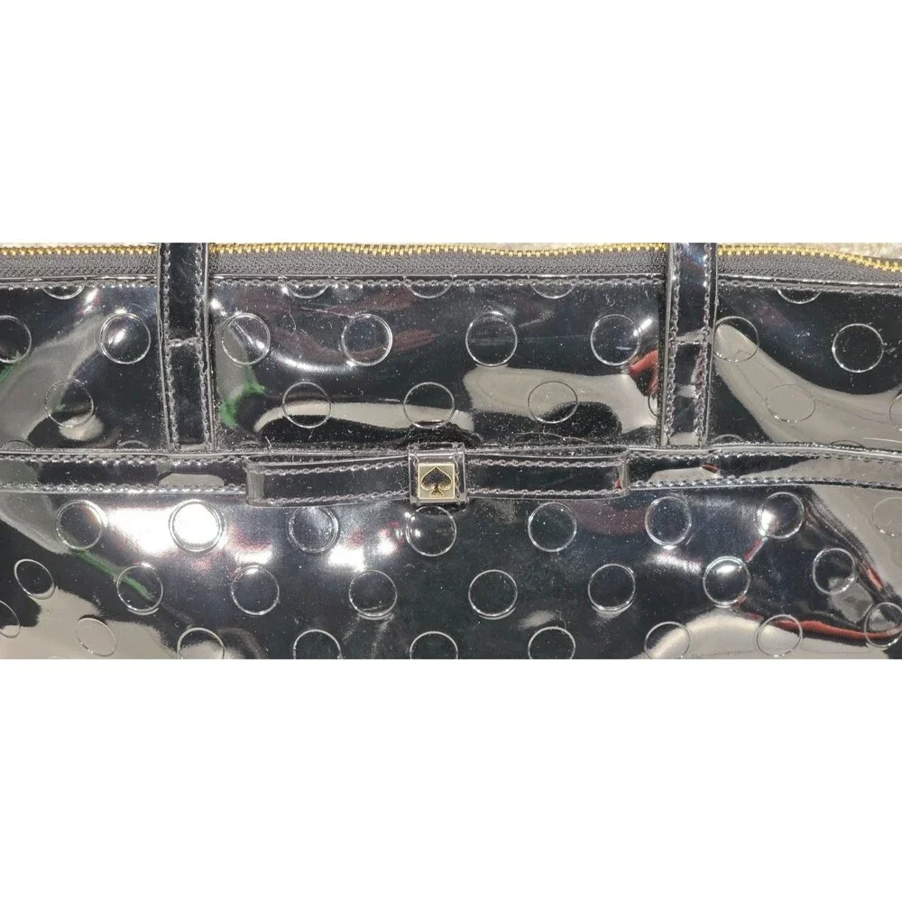 Kate Spade New York Tote Bag Black Patent Leather Bow Polka Dot Embossed Zip Top